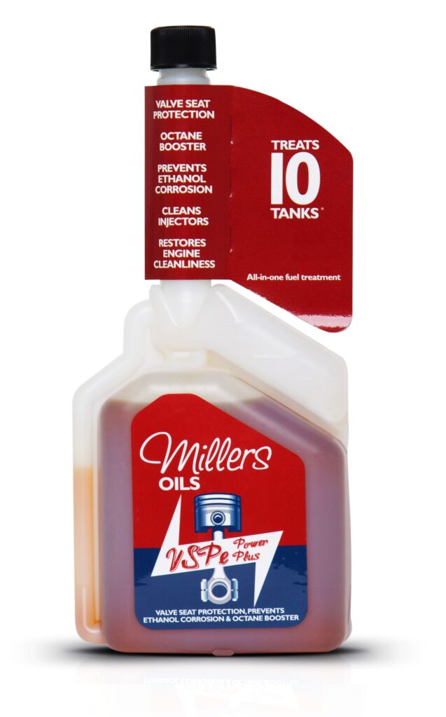 Millers Oils VSPe Power Plus Multishot 500 ml – dodatek do benzyny z zamiennikiem ołowiu.