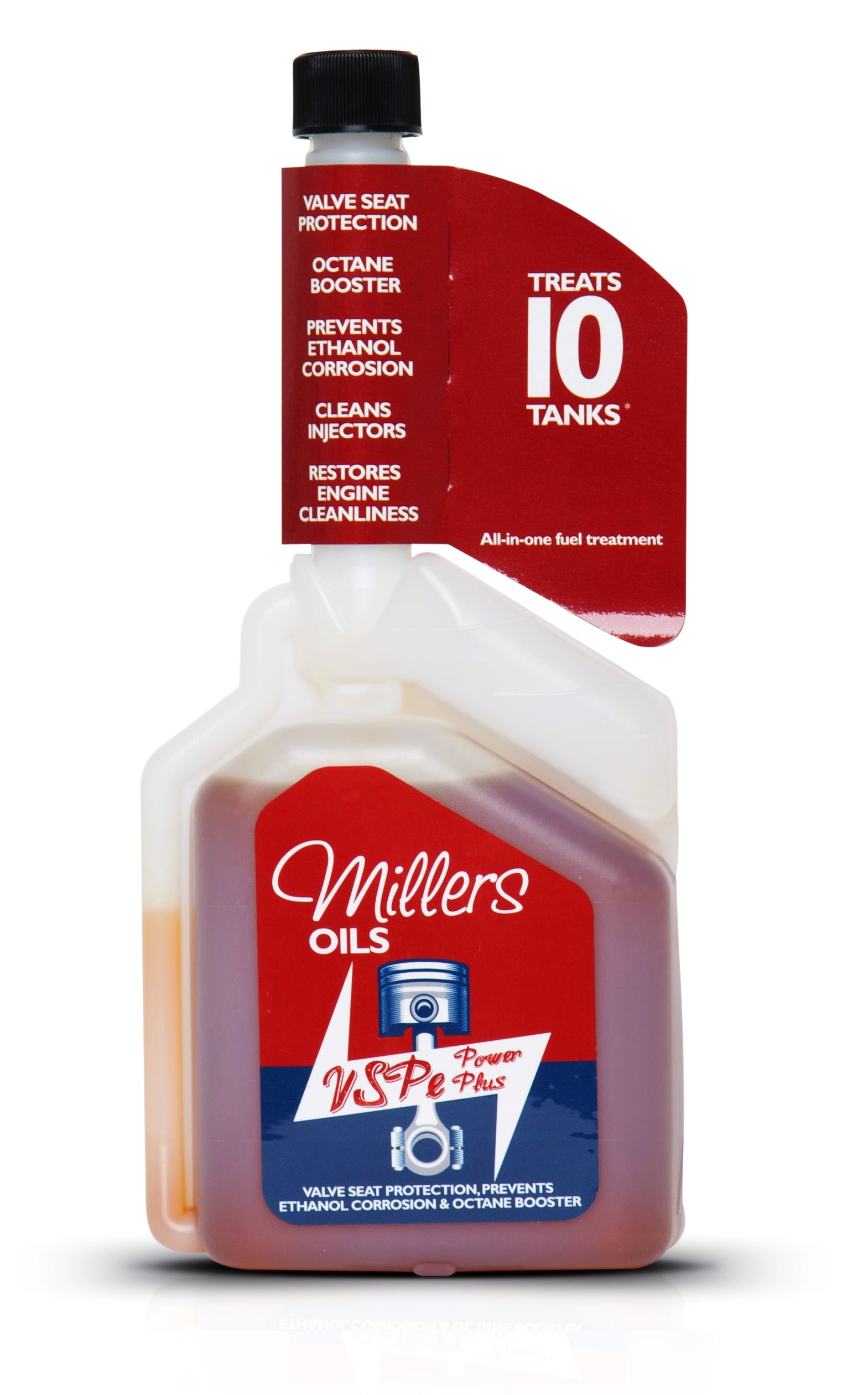 Millers Oils VSPe Power Plus Multishot 500 ml – dodatek do benzyny z zamiennikiem ołowiu.